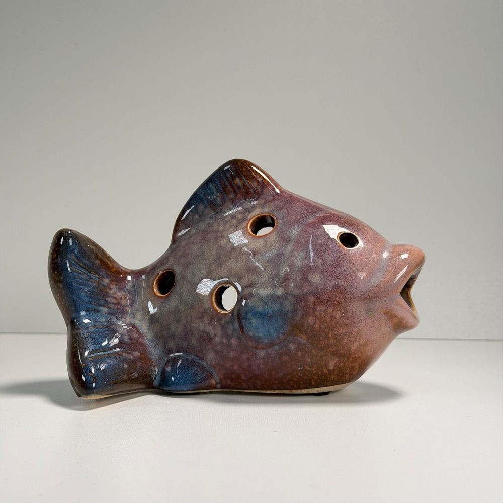 Handmade Fish Ceramic Luminary Glazed Tea Light Candle Holder Natural Sculpture